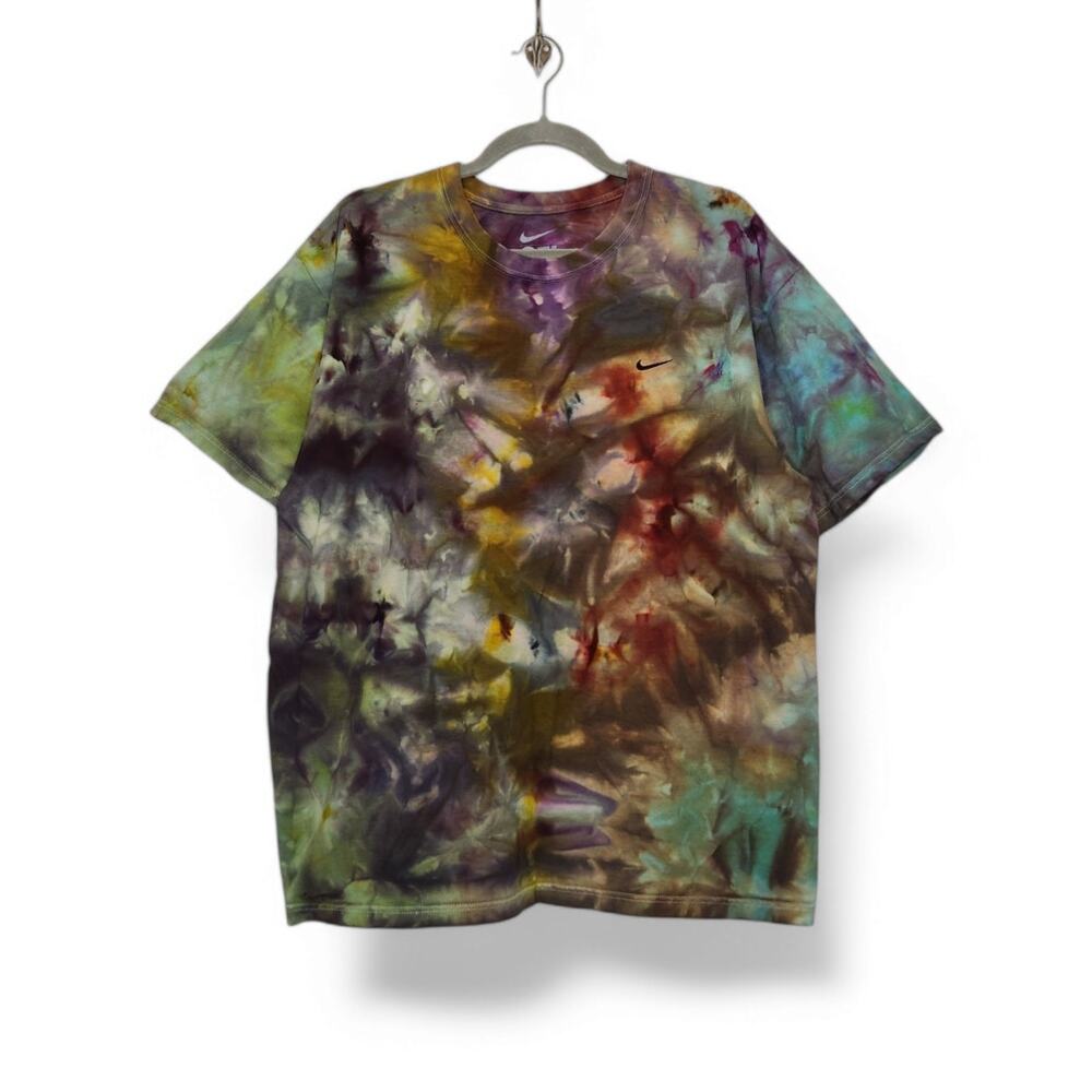 Nike Swoosh Check Large Custom Ice Tie Dye Shirt Tee Nature Art Top Earth Tones